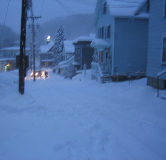 fast forward to snowy night on our street