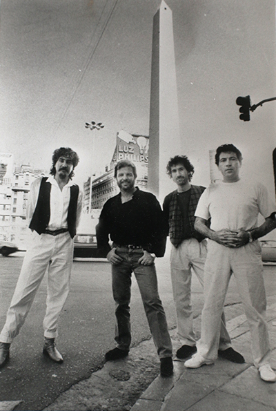 Pablo Ziegler’s New Tango Quartet in 1989: Horacio Lopez (percussion), Ziegler (piano), Quique Sinesi (guitar), and Oscar Giunta (bass). Photo courtesy Pablo Ziegler.